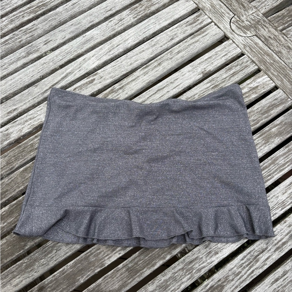 Free People Gray Skater Mini Skirt with Ruffled Hem